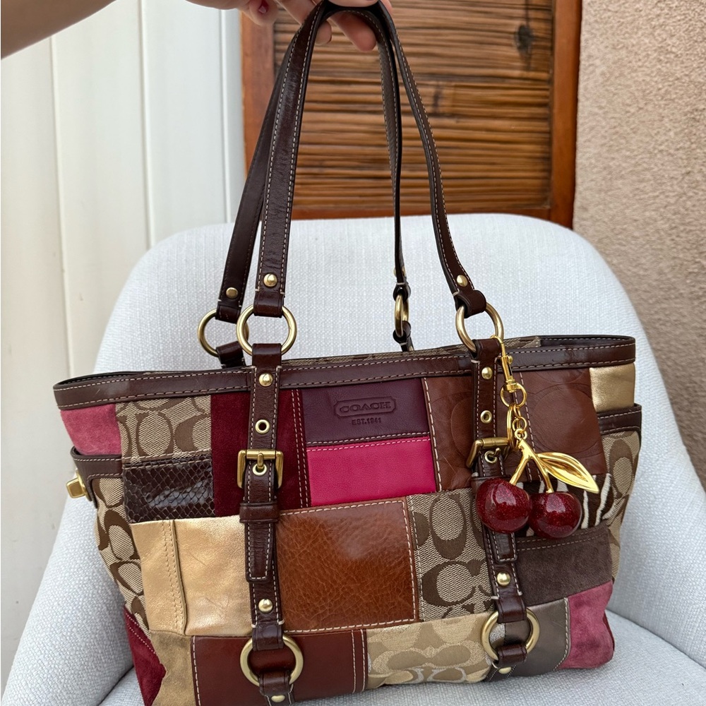 Coach Patchwork Tote Bag - Brown and Pink